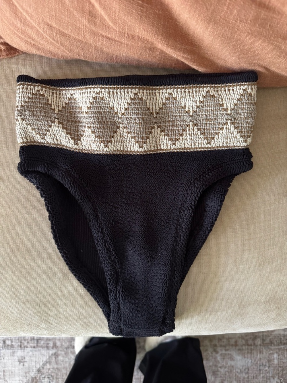 Elysiian Swim Black Knit Bikini Textured Trim Overlay